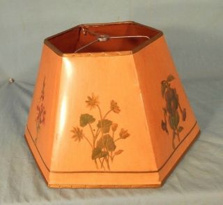 Vintage Early 20th Century 6 Sided Lamp Shade With Applied Floral Decoration
