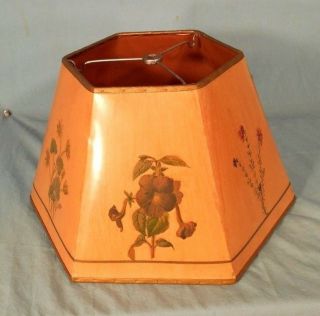 VINTAGE EARLY 20th CENTURY 6 SIDED LAMP SHADE WITH APPLIED FLORAL DECORATION 2