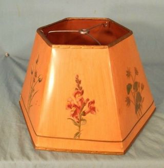 VINTAGE EARLY 20th CENTURY 6 SIDED LAMP SHADE WITH APPLIED FLORAL DECORATION 4