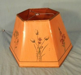 VINTAGE EARLY 20th CENTURY 6 SIDED LAMP SHADE WITH APPLIED FLORAL DECORATION 6