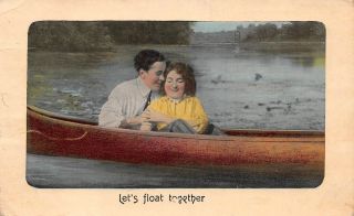C20 - 2100,  Romance Greetings,  Man And Woman In Canoe.