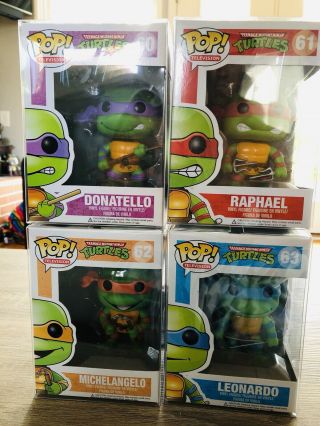Funko Pop Teenage Mutant Ninja Turtles Set Of 4 Tmnt,  In Pop Protectors