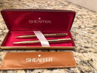 Shaeffer 1/30 12k Rgp Ornate Pen And Pencil Set White Dot Case And Papers