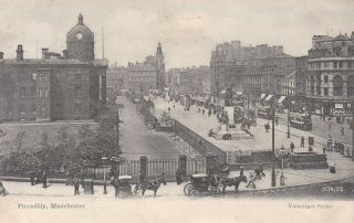 Manchester - Piccadilly With Trams & Horse And Carts By Valentine 