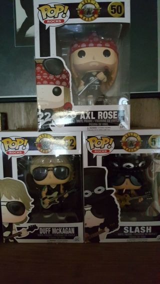 Funko Pop Guns N Roses Set Of 3 Axl Rose 50 Slash 51 Duff Mckagan 52