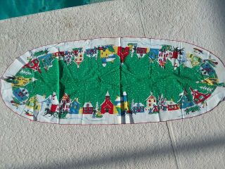 Vintage Classic Christmas Scenes.  Bright Cheerful 48 " Table Runner Mantel