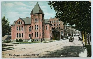 Postcard Jamestown Ny The Armory Building Street View Horse Buggy York