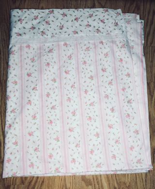 Jc Penney Vintage Flat Bed Sheet Floral White Pink Double Bed/ Full Size