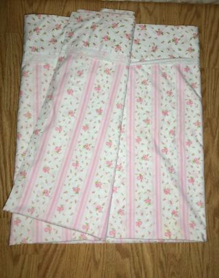 JC Penney vintage flat bed sheet floral white pink double bed/ full size 2
