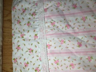 JC Penney vintage flat bed sheet floral white pink double bed/ full size 3