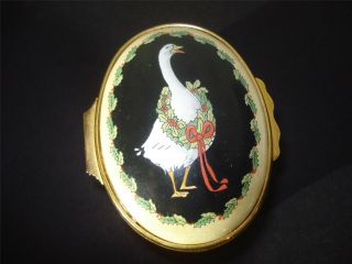 HALCYON DAYS ENAMELS,  TRINKET/PILL BOX,  GOOSE With CHRISTMAS WREATH,  RIBBON,  GUMPS 5