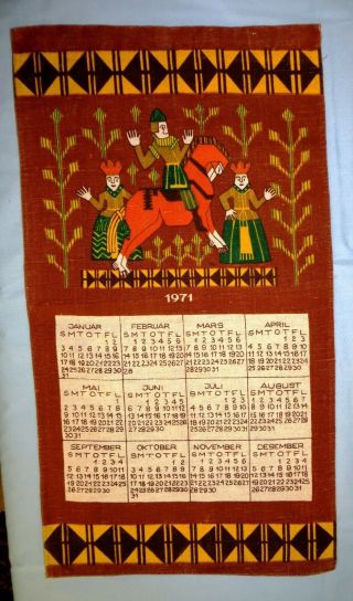 Vintage 1971 German Calendar Linen Kitchen Towel