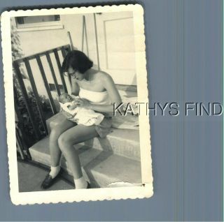 Found B&w Photo A,  0701 Woman Sitting On Porch Holding Baby