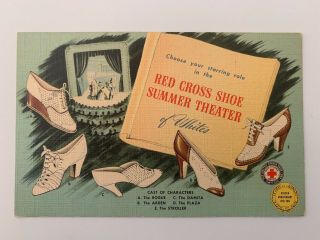 Vintage Linen Postcard Red Cross Shoe Summer Theater