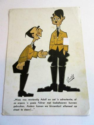 Vintage Ww2 Dutch Adolf Hitler Caricature Propaganda Postcard By Smits