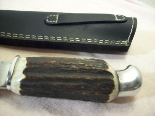 1920 ' s CARDINAL CUTLERY N.  Y.  C.  STAG ANTLER HANDLE ANTIQUE HUNTING KNIFE w/SHEATH 7