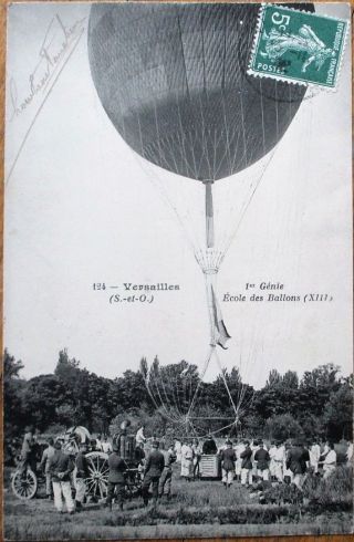 Hot Air Balloon 1908 French Aviation Postcard: Versailles Ballon School Ecole