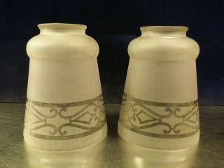 Vintage Art Deco Frosted Etched Glass Shades,  Lightly Fluted,  4 " D X 5 " H,  2 - 1/4 " F
