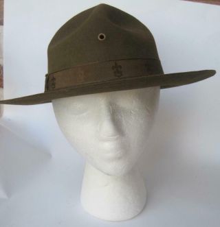 Vintage Official Boy Scout Troop Leader Felt Campaign Hat Size 7 Ribbon Band
