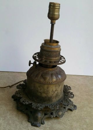 Antique Oil Or Kerosene Lamp Converted To Electric