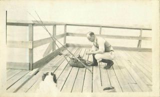 Jersey Shore 1932 Black White Photo Nj Man With Dog Fishing