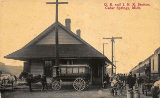 Mi 1900’s Grand Rapids & Indiana Railroad Depot Cedar Springs,  Michigan Kent Co