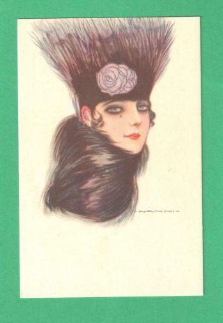 Vintage Nanni Art Deco Postcard Fashionable Lady Feather Hat