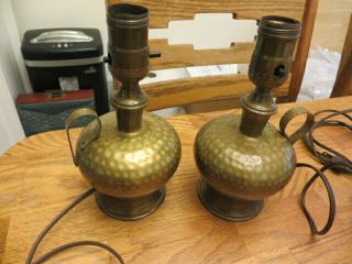 Pair Paulding Colonial Brass Craftsman Vintage Hammered Copper/Brass Table Lamps 2