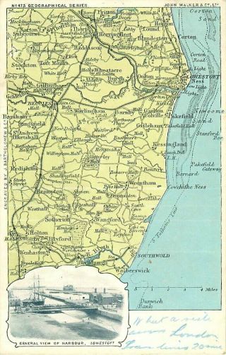 Pc Lowestoft Map Postcard By John Walker Suffolk 1909