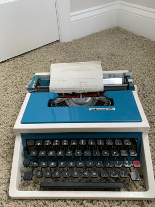 Vintage / Retro Underwood 315 Teal Typewriter & Case,  Made In Spain