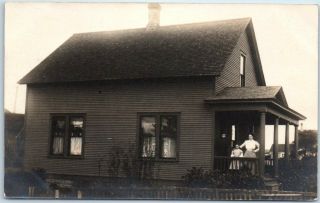 Vintage Rppc Real Photo Postcard Mother & 2 Girls On House Front Porch C1910s