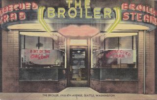 The Broiler Restaurant Seattle Washington Linen Postcard 1948