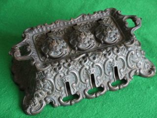 Rare Victorian Antique Heavy Cast Iron Salters Patent Inkwell & Quill Pen Stand
