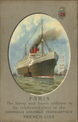 Steamship Paris Poster Art Compagnie Generale Transatlantique French Line Nyc