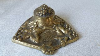 Lovely Antique Art Nouveau Brass Inkwell - Ceramic Liner Floral Design