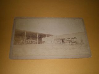 Old Cabinet Card Colorado Photograph 1 Western Farm Yard Horses Barn Wagon Mower