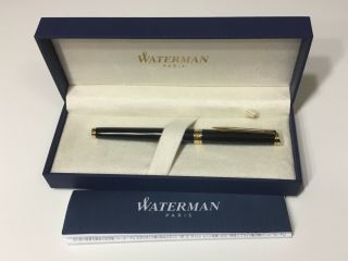 Waterman Paris Black Roller Pen With Gold Trim