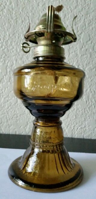 SMALL ANTIQUE GLASS OIL KEROSENE LAMP MARKED SOVDFISH OR GOVDFISH 2