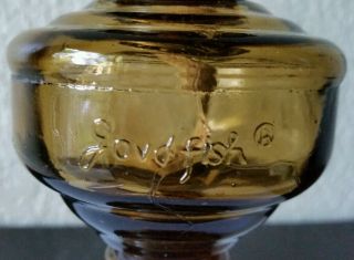 SMALL ANTIQUE GLASS OIL KEROSENE LAMP MARKED SOVDFISH OR GOVDFISH 6