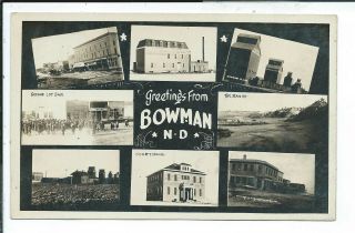 Bowman Nd North Dakota Postcard Multi View Main Street Grain Elevators