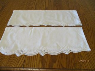 Vintage Pillowcases White Cotton With Crochet 29 " X 20 - 1/2 "