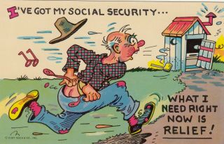 Comic Postcard Man Running Outhouse I 
