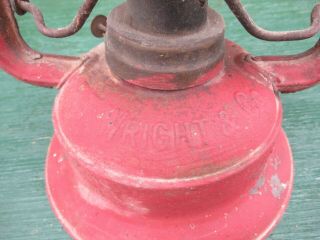 Vintage Barn Lantern Signed E T WRIGHT CO with Glass Globe 7