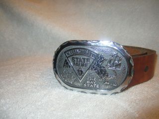 Vintage Massachusetts State Police Belt Buckle 1979 With Leather Belt 2