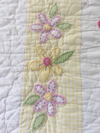 POTTERY BARN KIDS HAND CRAFTED EMBROIDERED FLOWER QUILT 67 