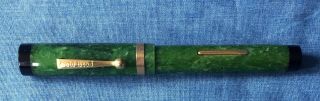Gold Bond Stonite Fountain Pen 14 Kt 4 Nib Jade Green Marble Black Flat Top