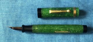 Gold Bond Stonite Fountain Pen 14 KT 4 Nib Jade Green Marble Black Flat Top 8