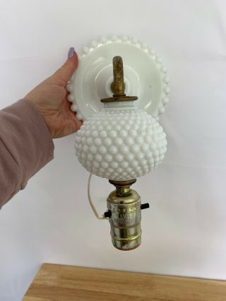Vintage White Milk Glass Hobnail Hurricane Boudoir Parlor Wall Sconce Lamp