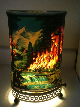 Vtg Econolite Oval 1955 Forest Fire Lamp Fox Deer Bear Falls