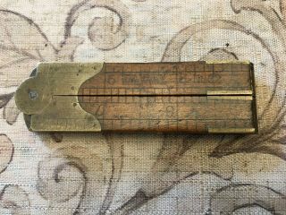 Vintage Stanley No.  32 Boxwood Folding Wood Caliper Brass Ruler Collectible Usa